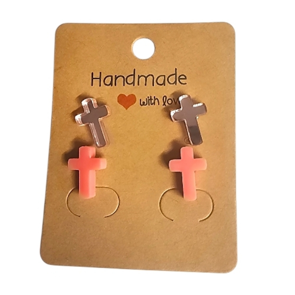 Blush Mocha Cross Acrylic Stud Earrings - 2 Pair